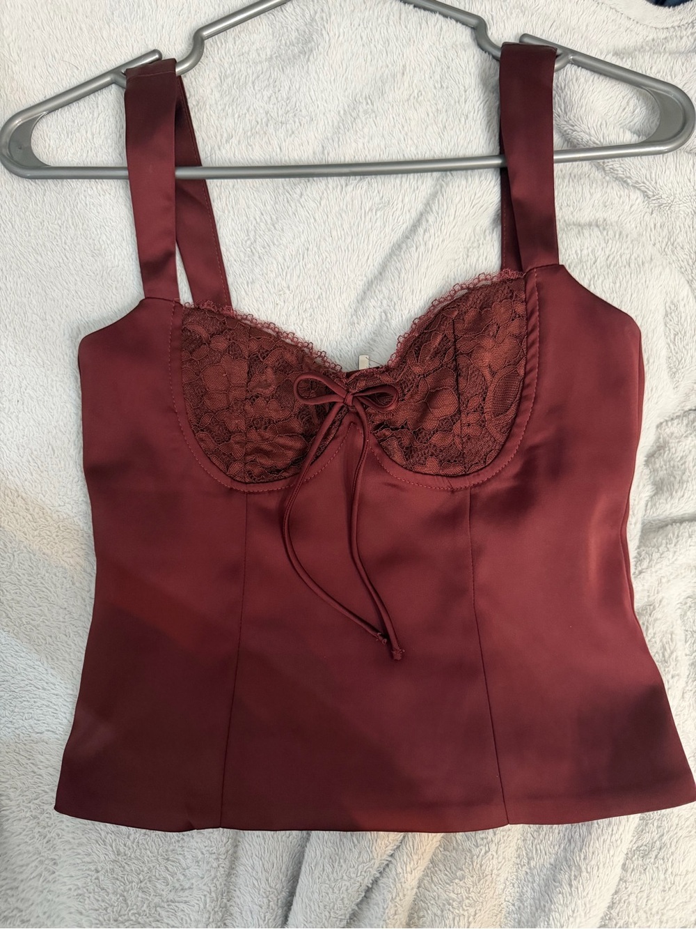 Dynamite Satin Lace Bustier Top — Wine